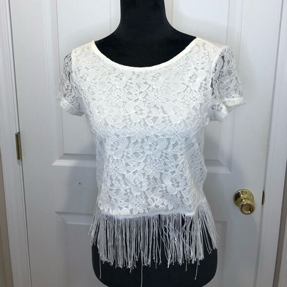 Divide H&M white lace fringed top size x small - Picture 1 of 10